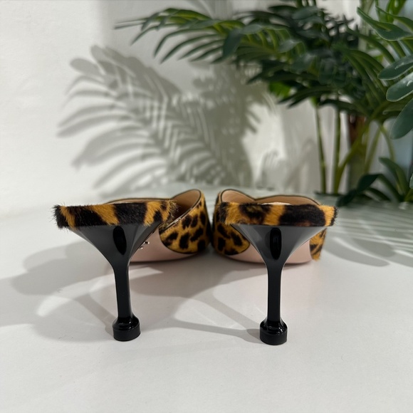 Prada Leopard Pony Hair Pointed Toe Mules Size 39 - Picture 3 of 11